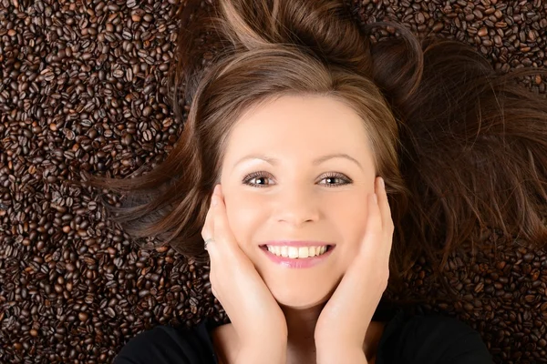 Coffee. Beautiful Girl in Coffee — Stock Photo, Image