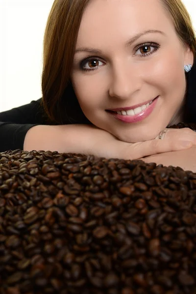 Kávé. A szép lány a kávé — Stock Fotó