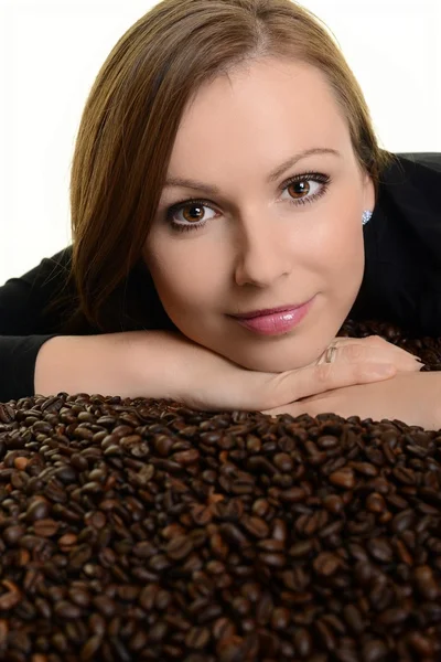 Kaffe. vacker flicka i kaffe — Stockfoto