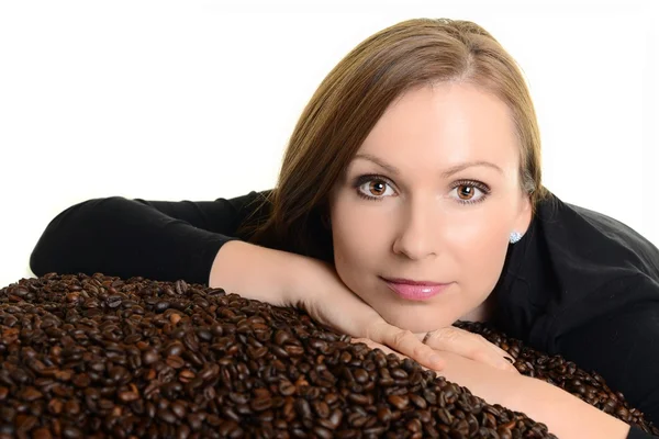 Koffie. mooi meisje in de koffie — Stockfoto