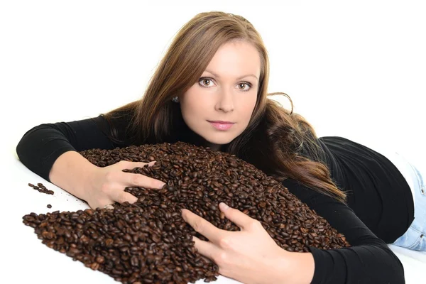 Coffee. Beautiful Girl in Coffee — Stock Photo, Image