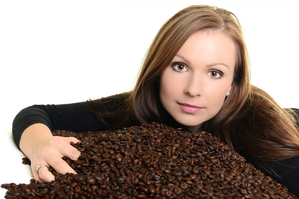 Koffie. mooi meisje in de koffie — Stockfoto