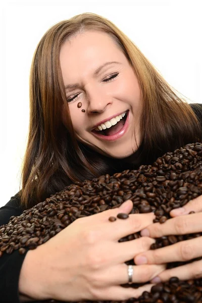 Koffie. mooi meisje in de koffie — Stockfoto