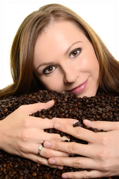 Caffè. Bella ragazza nel caffè — Foto Stock