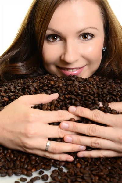 Coffee. Beautiful Girl in Coffee — Stock Photo, Image