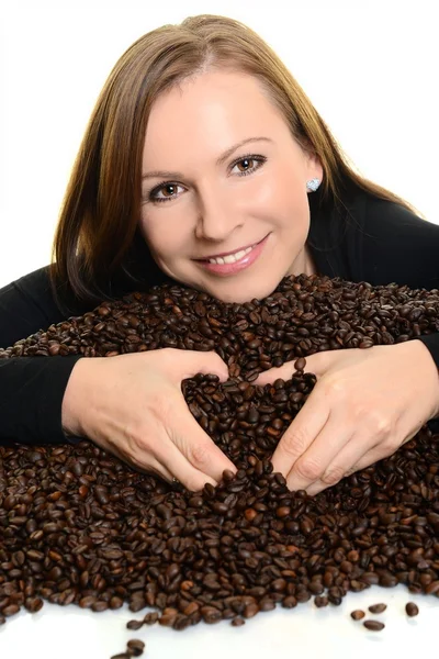 Koffie. mooi meisje in de koffie — Stockfoto