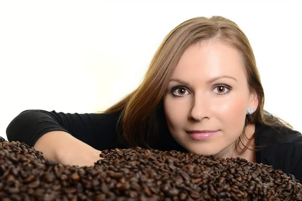 Caffè. Bella ragazza nel caffè — Foto Stock