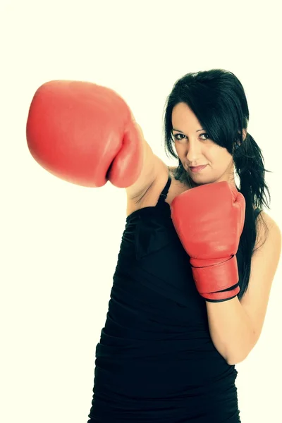 Крупный план женщины-боксера над белым — стоковое фото