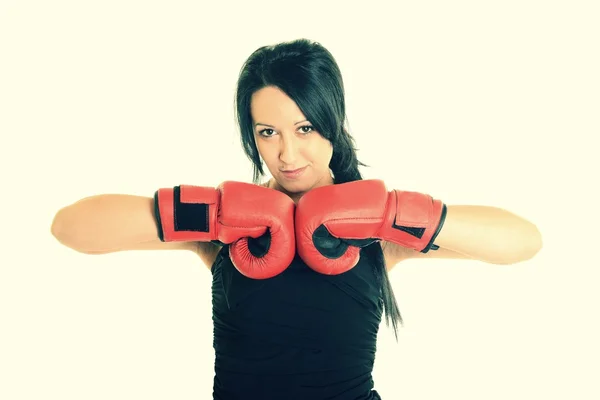 Close up of female boxer over white — Stock Photo, Image