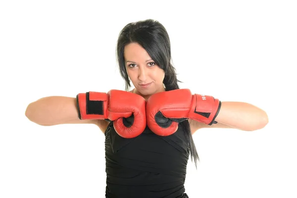 Primer plano del boxeador femenino sobre blanco — Foto de Stock