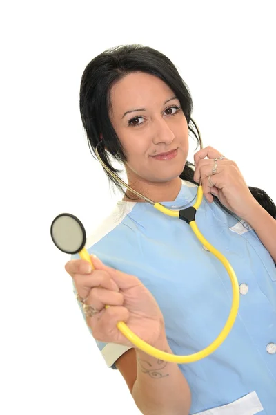Eine Ärztin isoliert auf weißem Hintergrund — Stockfoto