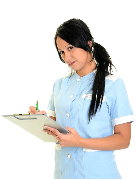 Une femme médecin isolée sur fond blanc — Photo