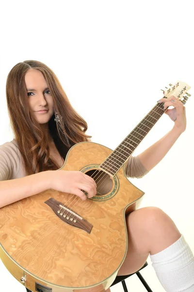 美しい少女再生ギター — ストック写真