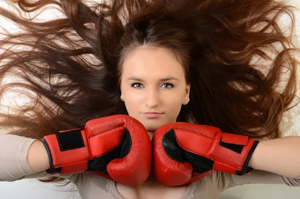 Sexy female boxer isolated on white background — Stock Photo, Image