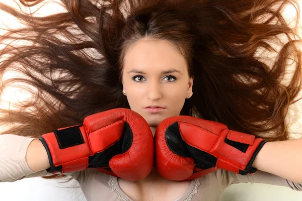 Sexy female boxer isolated on white background Stock Picture