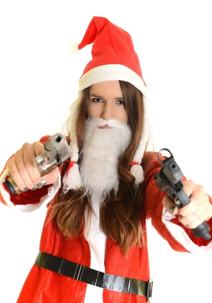 Sexy santa woman with a gun — Stock Photo, Image
