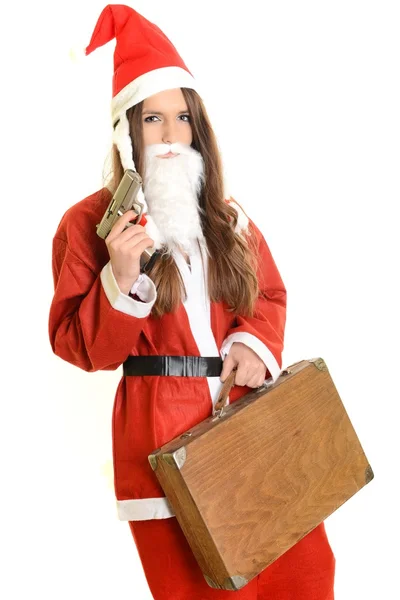 Sexy santa woman with a gun — Stock Photo, Image