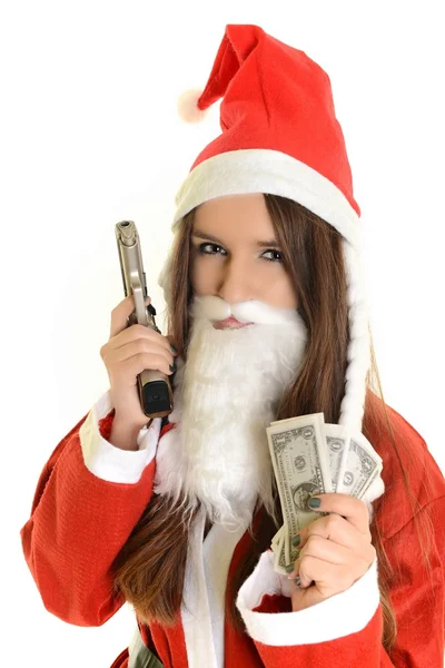 Sexy kobieta santa z pistoletu — Zdjęcie stockowe