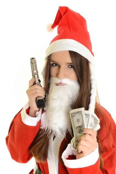 Sexig santa kvinna med en pistol — Stockfoto