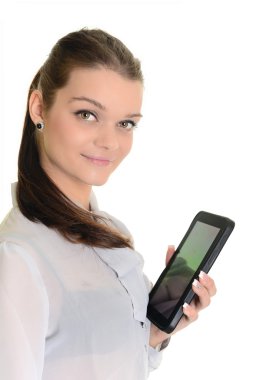 güzel bir iş kadını ile tablet