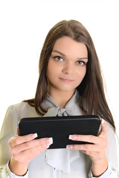 Hübsche Geschäftsfrau mit Tablet — Stockfoto