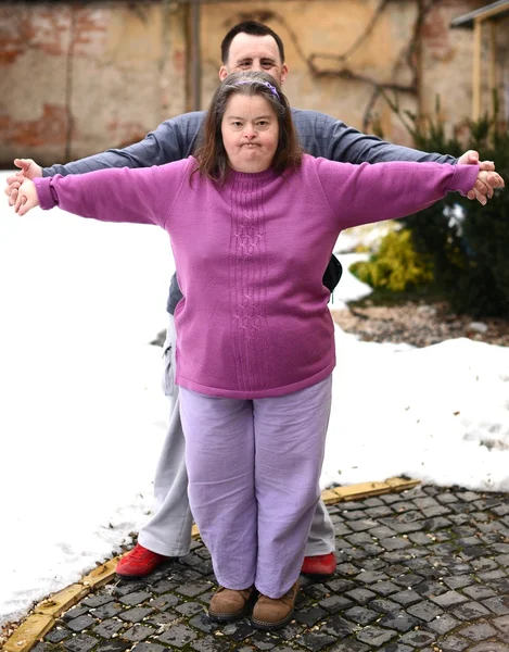 Love couple with down syndrome — Stock Photo, Image