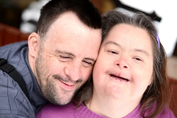 Love couple with down syndrome — Stock Photo, Image