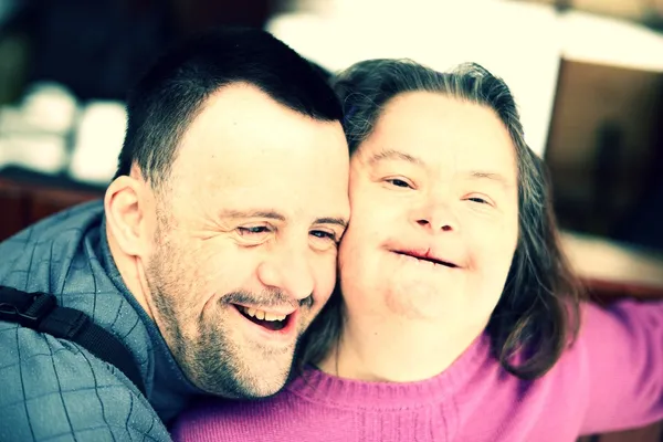 Love couple with down syndrome — Stock Photo, Image