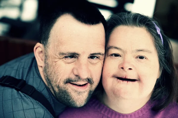 Love couple with down syndrome — Stock Photo, Image