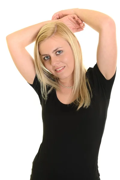 Blond tjej. blond kvinna med blå ögon. friska långa blonda hår. Hårförlängning — Stockfoto
