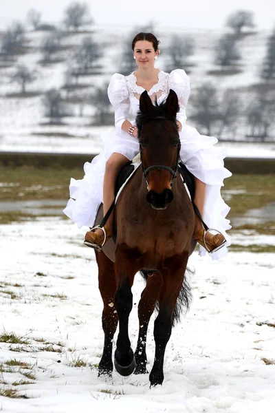 Bride with a horse — Stock Photo, Image