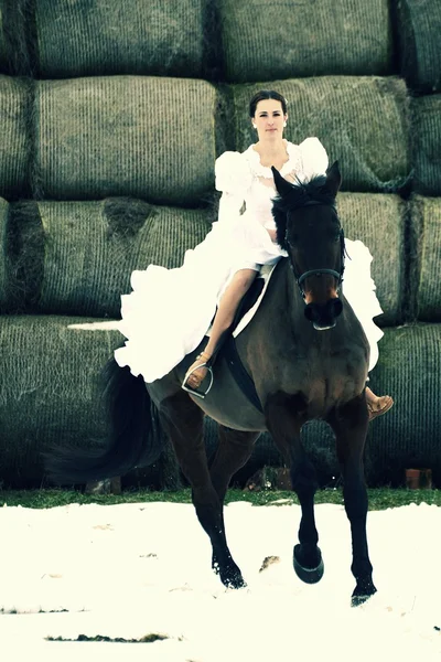 Novia con un caballo — Foto de Stock