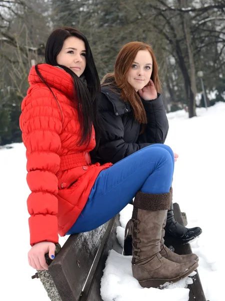 Zwei Mädchen genießen die Wintersaison — Stockfoto