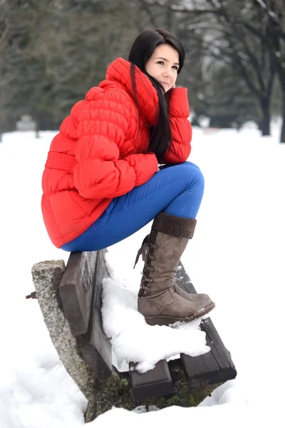 Mooi meisje genieten van het winterseizoen — Stockfoto