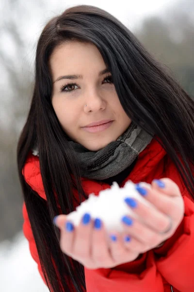 Menina bonita desfrutando da temporada de inverno — Fotografia de Stock