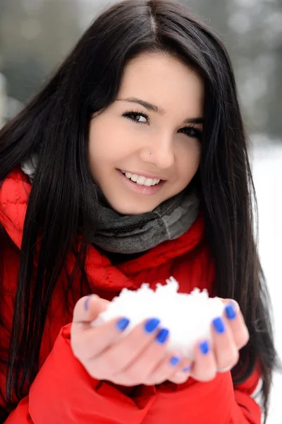 Hermosa chica disfrutando de la temporada de invierno — Foto de Stock