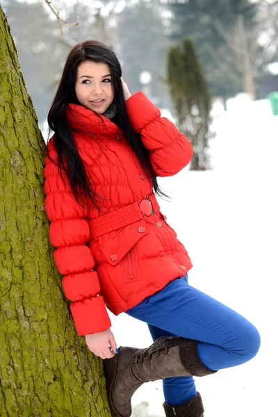 Όμορφη κοπέλα, απολαμβάνοντας τη χειμερινή περίοδο — Φωτογραφία Αρχείου