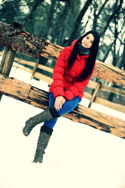 Young woman near the fence — Stock Photo, Image