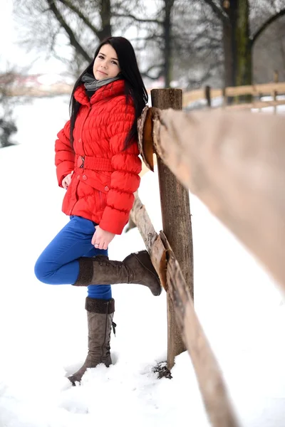 Young woman near the fence — Stock Photo, Image