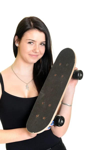 Menina com skate — Fotografia de Stock