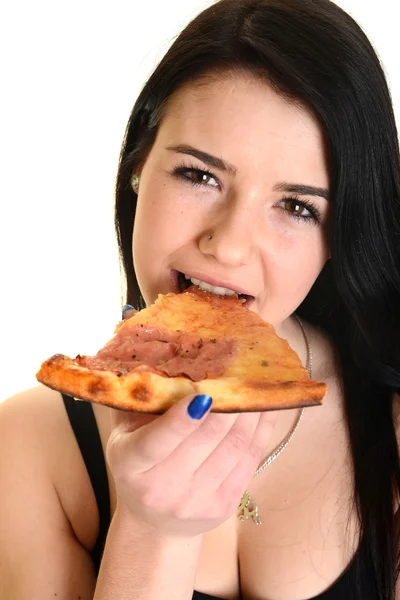 Girl eating a delicious pizza — Stock Photo, Image