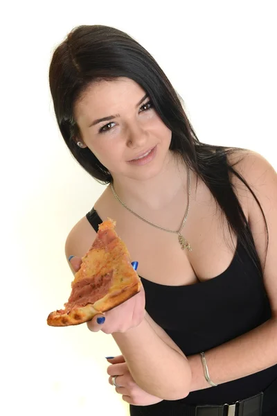 Mädchen isst eine leckere Pizza — Stockfoto