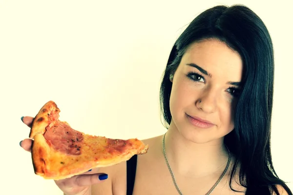Dziewczynka jedzenie smaczne pizza — Zdjęcie stockowe