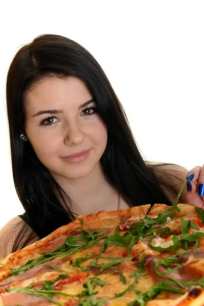 Tjej äter en läcker pizza — Stockfoto