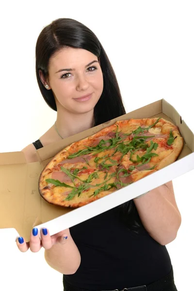 Menina comendo uma pizza deliciosa — Fotografia de Stock