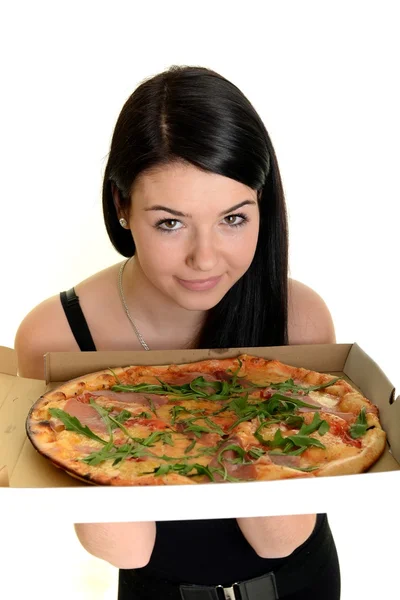 女孩吃美味的比萨 — 图库照片