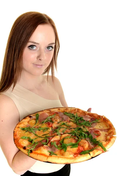 Chica comiendo una deliciosa pizza — Foto de Stock