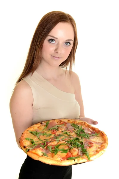 Girl eating a delicious pizza — Stock Photo, Image