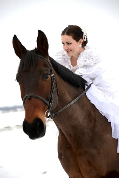 Ritratto di una bella sposa e cavallo — Foto Stock