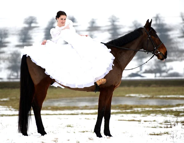 Retrato de una hermosa novia y caballo — Foto de Stock